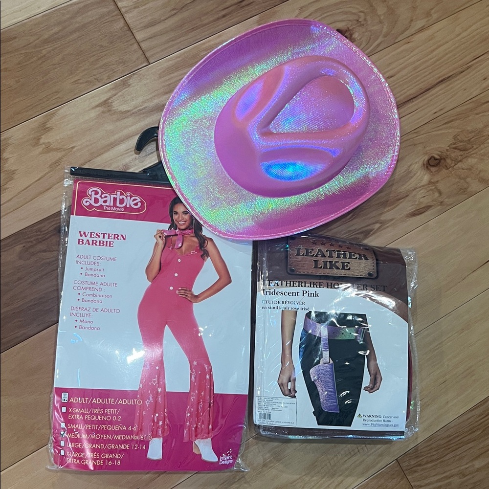 Barbie Western Outfit with Pink Iridescent Hat and gun holster!